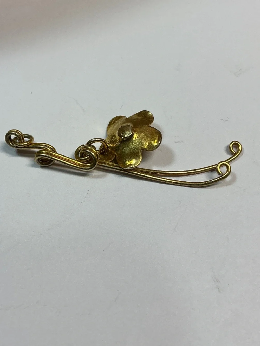 Sterling Silver Gold Color Vertical Floral Pendant. 2 inches long - Picture 4 of 6